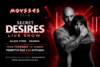 Promotional poster for Movsess Club's Secret Desires Live Show featuring a tattooed man and a woman embracing under red stage lights.